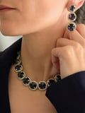 Riviere Kristal Taşlı Çiçek Model Mor Renkli Kolye Küpe Set