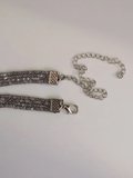 Kordon Zincir Örme Kristal Taşlı El Yapımı Choker Tasma Lila Silver Renk Kolye