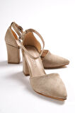 Flora Bej Süet Bilekten Bantlı Topuklu Ayakkabı