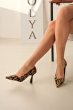 Vest Leopar (8cm) Topuk  Boyu Günlük Kullanım Stiletto