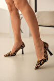 Vest Leopar (8cm) Topuk  Boyu Günlük Kullanım Stiletto