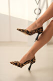 Vest Leopar (8cm) Topuk  Boyu Günlük Kullanım Stiletto