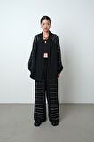 Kadın Arkası Ve Kolları Yatay Taş İşlemeli Oversize Kesim Kimono