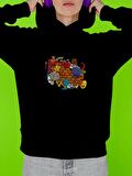 Grafiti Baskılı Tasarım 3 İplik Kalın Siyah Sweatshirt Hoodie 