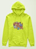 Grafiti Baskılı Tasarım 3 İplik Kalın Neon Sarı  Sweatshirt Hoodie 