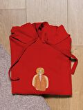 İnsan Baskılı Tasarım 3 İplik Kalın Kırmzı Sweatshirt Hoodie 