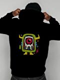 Monster Canavar Baskılı Tasarım 3 İplik Kalın Siyah Sweatshirt Hoodie 
