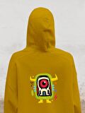 Monster Canavar Baskılı Tasarım 3 İplik Kalın Sarı Sweatshirt Hoodie 