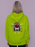 Monster Canavar Baskılı Tasarım 3 İplik Kalın Neon Sarı Sweatshirt Hoodie 