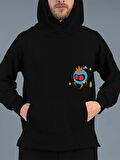 Monster Canavar Ball Baskılı Tasarım 3 İplik Kalın Siyah Sweatshirt Hoodie 