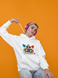 Monster Canavar Kedi Baskılı Tasarım 3 İplik Kalın Beyaz Sweatshirt Hoodie 