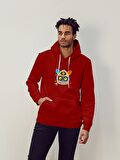 Monster Canavar Kedi Baskılı Tasarım 3 İplik Kalın Kırmızı Sweatshirt Hoodie 
