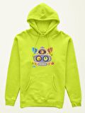 Monster Canavar Kedi Baskılı Tasarım 3 İplik Kalın Neon Sarı Sweatshirt Hoodie 