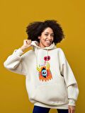 Monster Canavar Eye Baskılı Tasarım 3 İplik Kalın Beyaz Sweatshirt Hoodie 