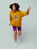 Monster Canavar Eye Baskılı Tasarım 3 İplik Kalın Sarı Sweatshirt Hoodie 