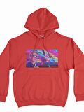 Rick and Morty Baskılı Tasarım 3 İplik Kalın Kırmızı Sweatshirt Hoodie 