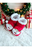 Bebek Patiği Çıngıraklı Yılbaşı Panduf Yeni Yıl Noel Ev Ayakkabısı Hediye Yünlü Kırmızı Bot