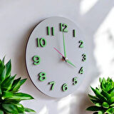Fosforlu 3D Kabartma Rakam Ahşap Mini Küçük Camsız Beyaz Duvar Saati Çap 22 Cm Kek Kalıbı Hediyeli