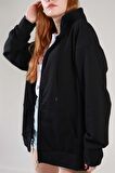 Siyah Iki Iplik Basic Oversize Hırka