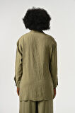 KADIN BELDEN BAĞLAMALI KIRIŞIK KUMAŞ DÜZ RENK GÖMLEK