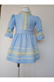 Kız Çocuk Vintage Mavi Fistolu Elbise 0-5 Yaş