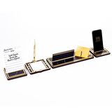 Lunar Gold Kalemli Ahşap Masa İsimliği Akrilik Notluklu Mermer Desenli Hediye Masa Seti Ofis İsimlik