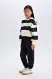 DeFacto Kız Çocuk 2'li Takım Çizgili Bisiklet Yaka Sweatshirt Beli Lastikli Jogger Eşofman Altı D4091A824WNBK26