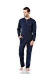 5454 Erkek Penye Pijama Takımı - Lacivert