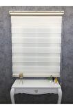 Krem Geniş Plise Zebra Stor Güneşlik Perde 150x200