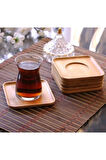 Bambu Çay Tabağı 12 li Takım Doğal Ahşap