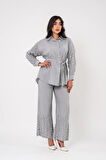Yıpratma Detaylı Oversize  Gömlek Pantolon Takım TKM16052