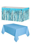 Plastik Mavi Masa Örtüsü - Mavi Metalize Masa Eteği Püskülü