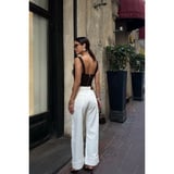 Kadın Ekru Wide Leg Jean Pantolon Dikiş Detaylı Kot