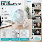 USB ŞARJLI - PVC GÖVDE 14.5X14.1CM MASA ÜSTÜ FAN - VANTİLATÖR EFN-505 (5566)