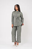 Yıpratma Detaylı Oversize  Gömlek Pantolon Takım TKM16052