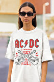 I Wanna Rock & Roll AC DC Baskılı Unisex Oversize Tişört