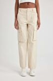 DeFacto Gabardin Pantolon Straight Fit Standart Boy Yüksek Bel Kargo Cepli B0625AX24SPBG359