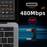 Type-C to Type-C 180° Dirsek Adaptör | 65W Hızlı Şarj & 480Mbps Veri Aktarımı | Erkek - Erkek Uçlu