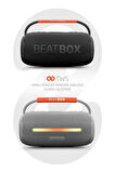 BeatBox Siyah LED Işıklı 20W Ses Bombası | USB, SD, AUX, FM Radyo ve Bluetooth Hoparlör