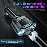 2 Portlu Usb Şarj 2 Port Çakmak Çoklayıcı Oynar Başlıklı Çakmak Şarj 12-24V
