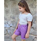 MODAVALS KIZ ÇOCUK PUANTİYELİ KEMERLİ ŞORT VE BLUZ KOMBİN - MOR