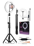 10"inç ring light Youtuber Tiktok Çekim Işıklı Telefon Tutucu Influencer Makyaj Işığı 2.10 M tripod