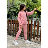 MODAVALS TÜY DETAY KOLLU KIZ ÇOCUK EŞOFMAN TAKIMI - PEMBE