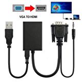Vga to Hdmi Çevirici Kablo Ses Çıkışlı Vga Dişi Hdmi Erkek