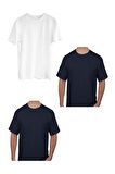 Blues Pamuk Likra Yarı Oversize Fit Yuvarlak Yaka T-Shirt 3'lü