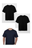 Blues Pamuk Likra Yarı Oversize Fit Yuvarlak Yaka T-Shirt 3'lü