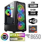 Xaser Thunder x60 Ryzen 7 7700 32GB DDR5 Ram 1TB M.2 NVMe SSD 12GB RTX5070 Masaüstü Oyuncu Bilgisayarı