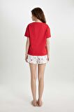DeFacto Fall in Love Pijama Takımı Regular Fit Baskılı Kısa Kollu Üst Şort C0770AX24SMER105
