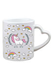 Kişiye Özel Unicorn Kalpli T Kulplu Süblimasyon Baskılı Porselen Kupa Bardak 300ml-185ml Kalp