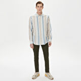 Nautica Erkek Mavi Classic Fit Uzun Kollu Çizgili Gömlek